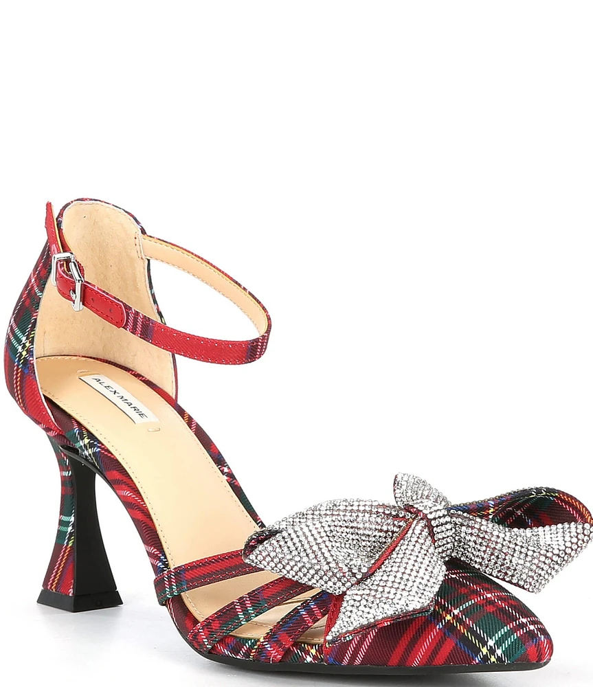 Alex Marie Carmela Plaid Rhinestone Bow Ankle Strap Dress Pumps