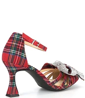 Alex Marie Carmela Plaid Rhinestone Bow Ankle Strap Dress Pumps