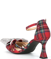 Alex Marie Carmela Plaid Rhinestone Bow Ankle Strap Dress Pumps