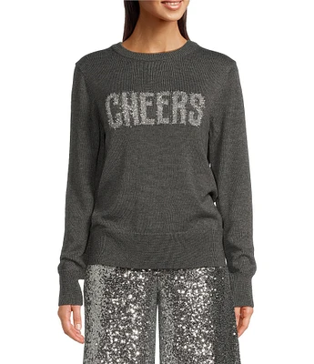 Alex Marie Cheers Tinsel Script Long Sleeve Sweater