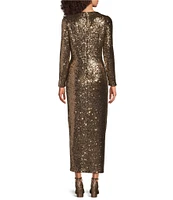 Alex Marie Chloe Boat Neck Long Sleeve Sequin Dress