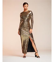 Alex Marie Chloe Boat Neck Long Sleeve Sequin Dress