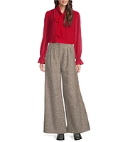 Alex Marie Christina Metallic Tinsel Tweed High Rise Pleated Front Wide Leg Full Length Coordinating Pants