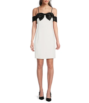 Alex Marie Cleo Two Tone Color Block Off-The-Shoulder Bow Satin Mini Dress