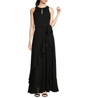 Alex Marie Colette Sleeveless Tie Waist Tiered Ruffle Hem Maxi Gown