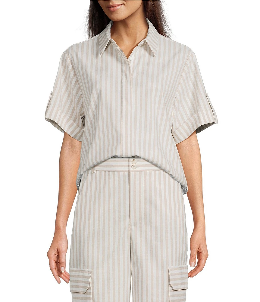 Alex Marie Coordinating Sarah Striped Short Sleeve Button Down Blouse