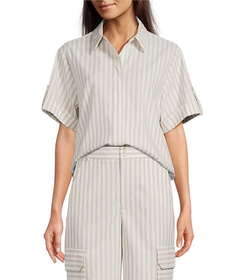 Alex Marie Coordinating Sarah Striped Short Sleeve Button Down Blouse