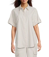 Alex Marie Coordinating Sarah Striped Short Sleeve Button Down Blouse