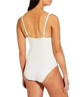 Alex Marie Diamond Textured Solid V-Neck Belted Tortoise Ring One Piece Swimsuit