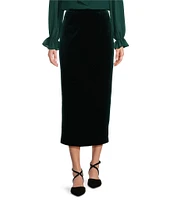 Alex Marie Eleanor Stretch Velvet High Rise Sheath Pencil Midi Coordinating Skirt