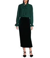 Alex Marie Eleanor Stretch Velvet High Rise Sheath Pencil Midi Coordinating Skirt