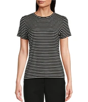 Alex Marie Ellen Crew Neck Short Sleeve Jersey Knit Striped Tee Shirt