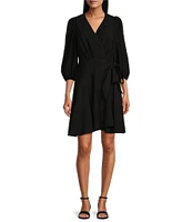 Alex Marie Enola Surplice V-Neck 3/4 Sleeve Wrap Dress