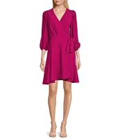 Alex Marie Enola Surplice V-Neck 3/4 Sleeve Wrap Dress