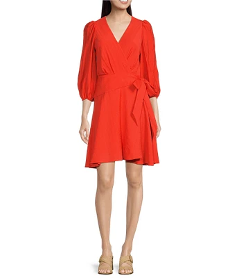 Alex Marie Enola Surplice V-Neck 3/4 Sleeve Wrap Dress