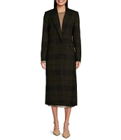 Alex Marie Estelle Brushed Wool Plaid Print Notch Lapel Long Sleeve Button Front Long Blazer Cocoon Coat