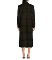 Alex Marie Estelle Brushed Wool Plaid Print Notch Lapel Long Sleeve Button Front Long Blazer Cocoon Coat