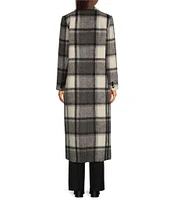 Alex Marie Estelle Wool Blend Oversized Plaid Notch Lapel V-Neck Long Sleeve Button Front Long Line Blazer Top Coat