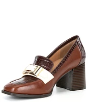 Alex Marie Felix Crocodile Embossed Buckle Detail Heeled Loafers