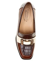 Alex Marie Felix Crocodile Embossed Buckle Detail Heeled Loafers