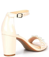 Alex Marie HalmarThree Patent Pearl Strap Block Heel Sandals