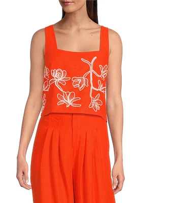 Alex Marie Hana Embroidered Square Neck Sleeveless Coordinating Blouse