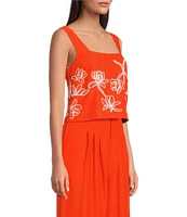 Alex Marie Hana Embroidered Square Neck Sleeveless Coordinating Blouse