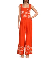 Alex Marie Hana Embroidered Square Neck Sleeveless Coordinating Blouse