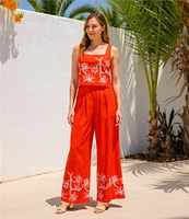 Alex Marie Hana Embroidered Square Neck Sleeveless Coordinating Blouse