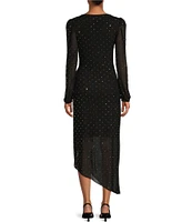 Alex Marie Hazel Beaded Mesh Boat Neck Long Sleeve Dress