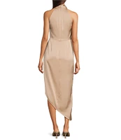 Alex Marie Hazel Surplice V-Neck Sleeveless Satin Asymmetrical Hem Midi Dress