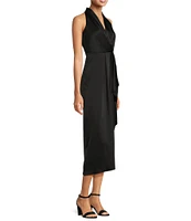 Alex Marie Hazel Surplice V-Neck Sleeveless Satin Asymmetrical Hem Midi Dress