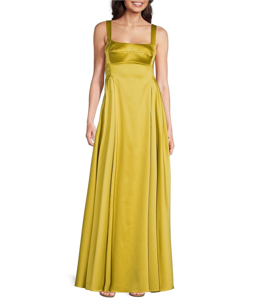 Alex Marie Helen Satin Scoop Neck Sleeveless Gown