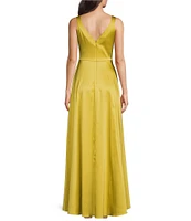 Alex Marie Helen Satin Scoop Neck Sleeveless Gown