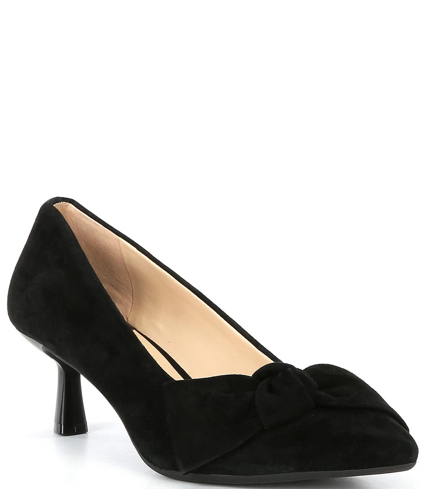 Alex Marie Iris Suede Bow Pointed Toe Kitten Heel Pumps