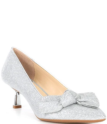 Alex Marie IrisTwo Glitter Bow Pointed Toe Kitten Heel Pumps