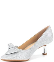 Alex Marie IrisTwo Glitter Bow Pointed Toe Kitten Heel Pumps