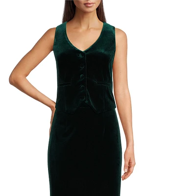 Alex Marie Isabel Stretch Velvet V-Neck Button Front Coordinating Vest