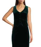 Alex Marie Isabel Stretch Velvet V-Neck Button Front Coordinating Vest