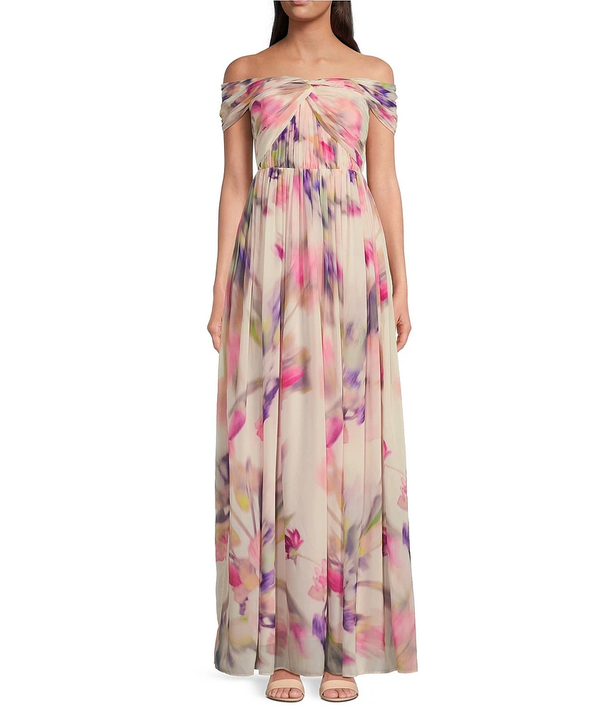 Alex Marie Janet Chiffon Off-The-Shoulder Gown