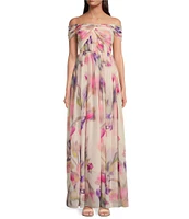 Alex Marie Janet Chiffon Off-The-Shoulder Gown