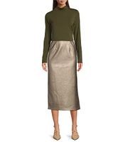 Alex Marie Jenna Faux Suede Coated Metallic High Rise Pencil Midi Skirt