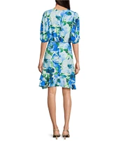 Alex Marie Joelle Floral V-Neck Short Sleeve Tie Waist A-Line Dress