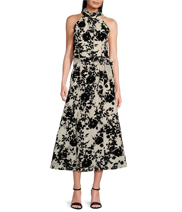 Alex Marie Juliette Flocked Halter Neck Sleeveless Midi Dress | Liberty  Center