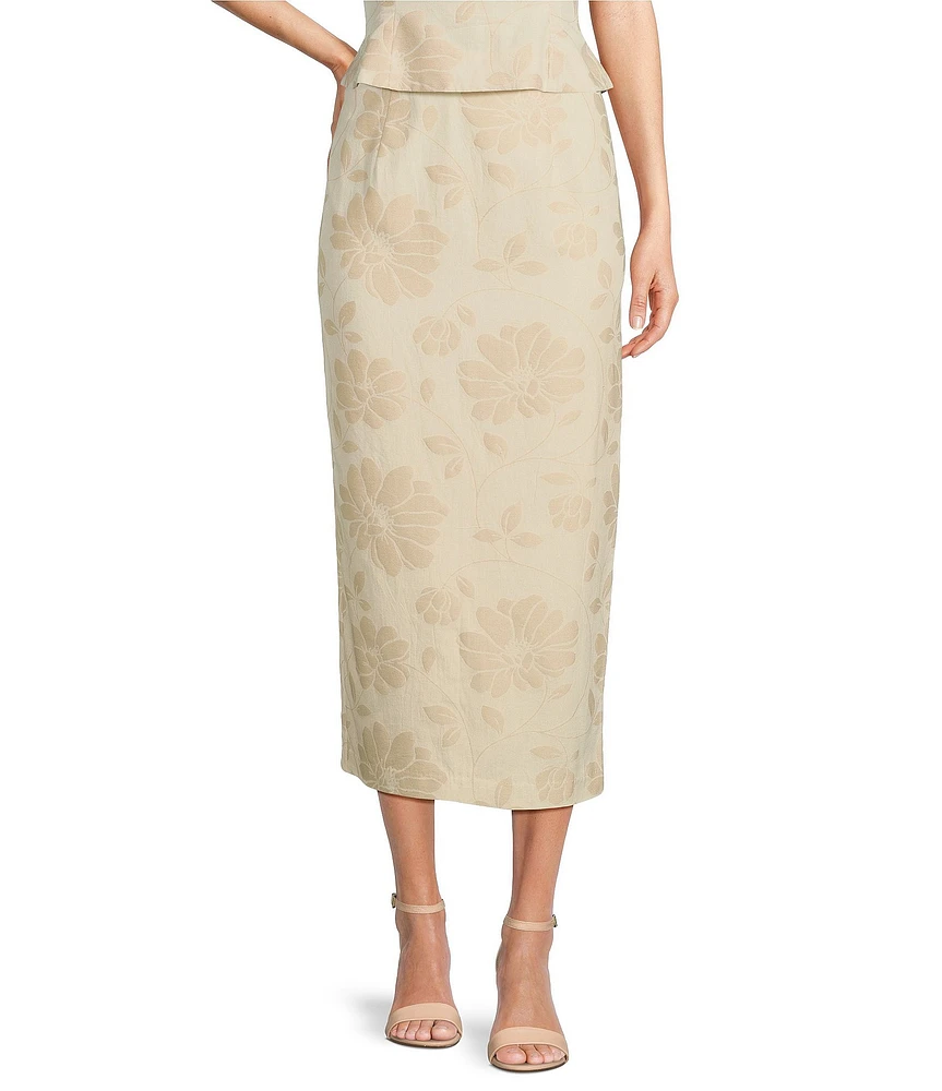Alex Marie Kennedy Cotton Jacquard Midi Pencil Skirt