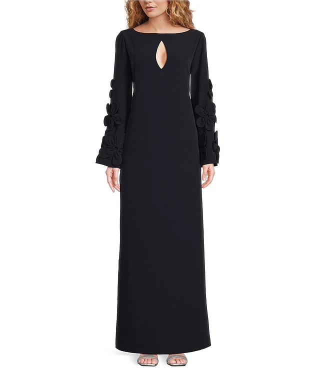 Alex Marie Laura Crepe Keyhole Neck Long Sleeve Applique Gown | Liberty  Center