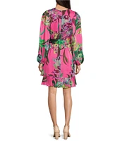 Alex Marie Laurel Floral Long Sleeve Surplice V-Neck A-Line Dress