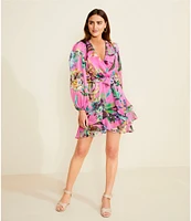 Alex Marie Laurel Floral Long Sleeve Surplice V-Neck A-Line Dress