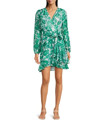 Alex Marie Laurel Long Sleeve Surplice V-Neck A-Line Dress