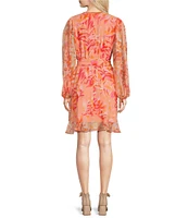 Alex Marie Laurel Printed Crinkle Chiffon Long Sleeve A-Line Dress